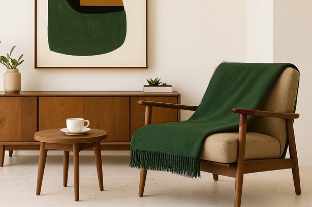 Koc Moca Design 150x200 zielony z frędzlami – narzuta na łóżko